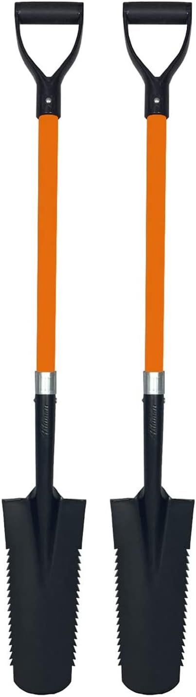 Ashman Drain Spade Teeth Shovel (2 Pack) - 48 Inches Long Handle Spade with D Handle Grip - Durable