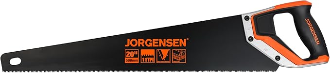 JORGENSEN 20 Inch Black Coated Pro Hand Saw, 11 TPI Fine-Cut Ergonomic Non-Slip Aluminum Ultrasonic