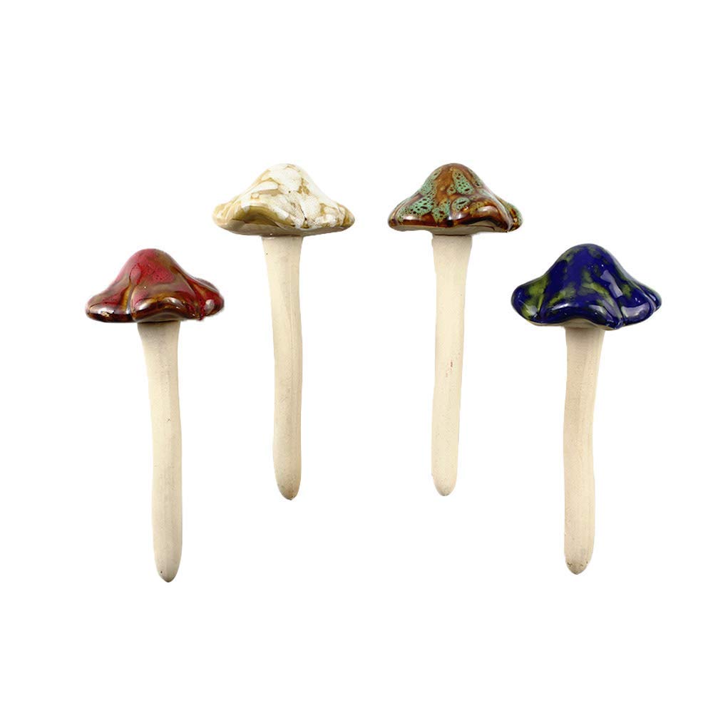 Danmu Garden Decor, 4pcs (Random Color) Ceramic Mushroom for Garden, Yard, Fairy Garden - Lawn