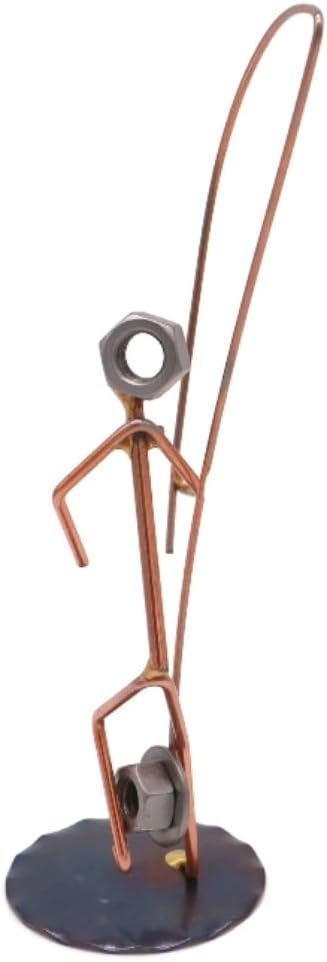 Hooked Hat Fisherman Collectible Handmade Metal Art Figurine, Desk Accessories, Trophy, Boss Gift