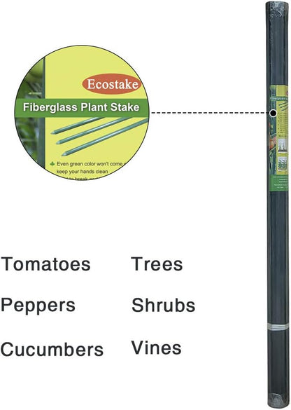 Garden Stakes 5/16" Dia, 5 FT FRP Plant Supporting Stakes for Climbing Tomato Cucumber Strawberry