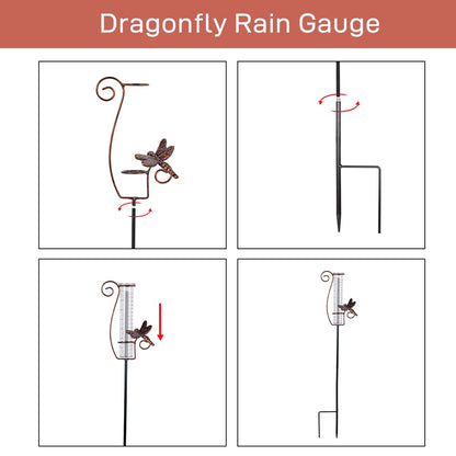 HOBYLUBY Dragonfly Rain Gauge Outdoor with 7 Inch Glass Tube