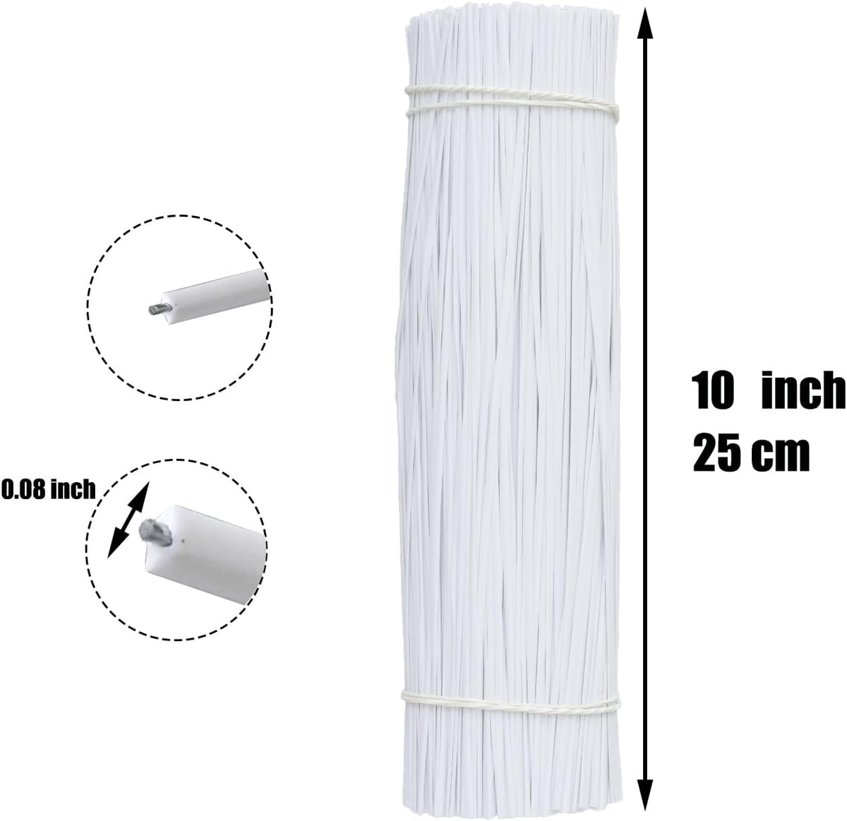 1000 pcs 10 inch White Cable Twist Ties Plastic Twist Ties with Rugged Metal Innercores Reusable