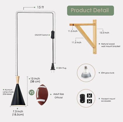 Hanging Grow Light, 20W Full Spectrum Pendant Grow Lights 15FT Power Cord, Decorative Grow Light