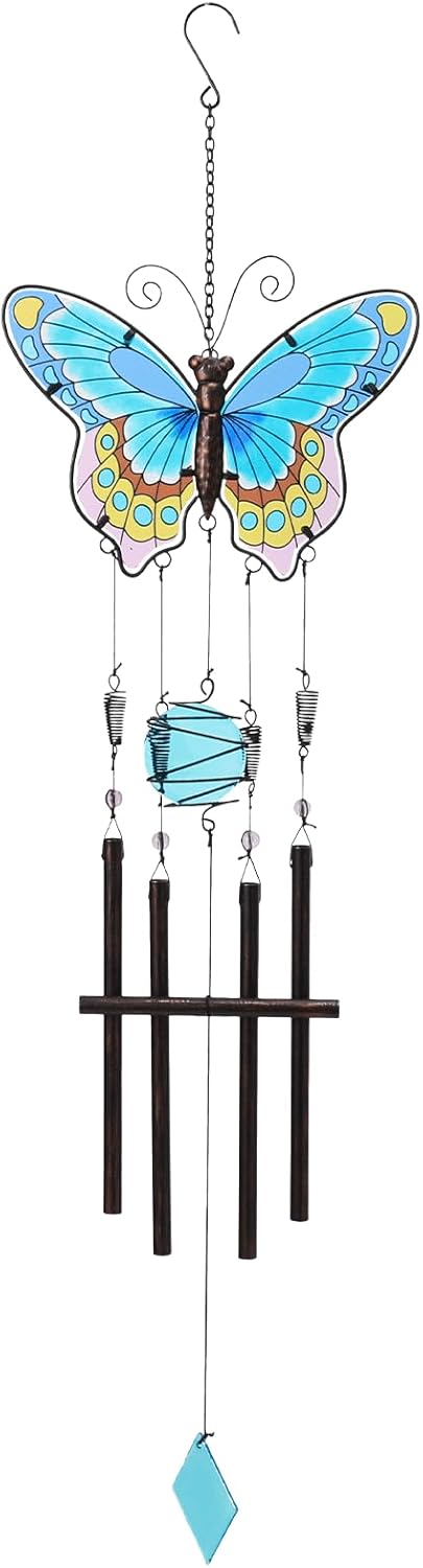 MUMTOP Butterfly Wind Chimes for Outside, Stained Glass Wind Chime Windchimes for Patio