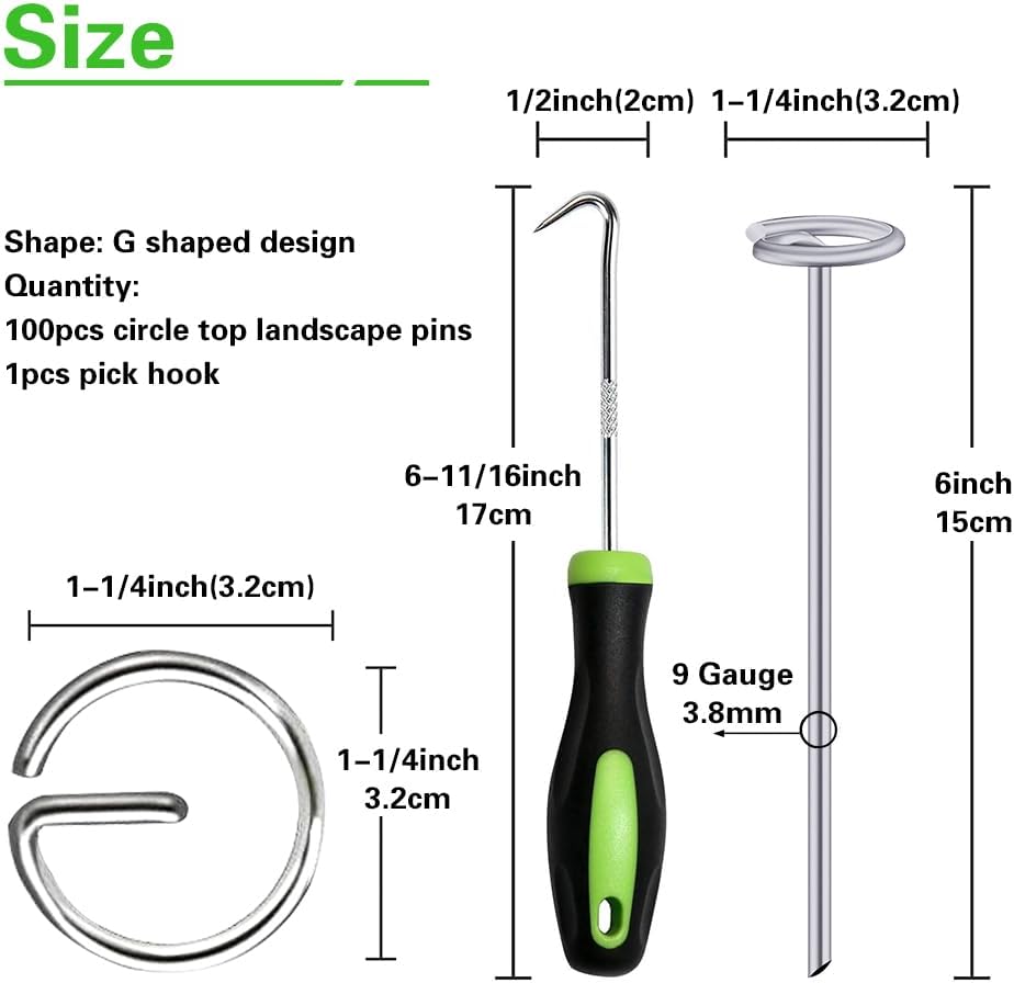 Bakulyor 100Pcs Circle Top Landscape Staples, 6 Inch Garden Stake 9 Gauge Galvanized Landscape