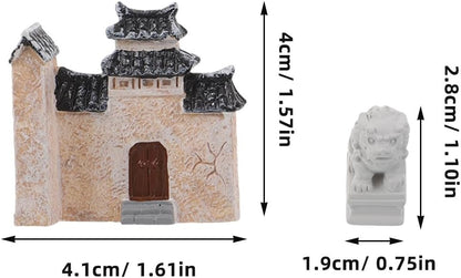 DECHOUS 10Pcs Miniature Village House: Resin Miniature Fairy Garden Houses with Chinese Stone Lion