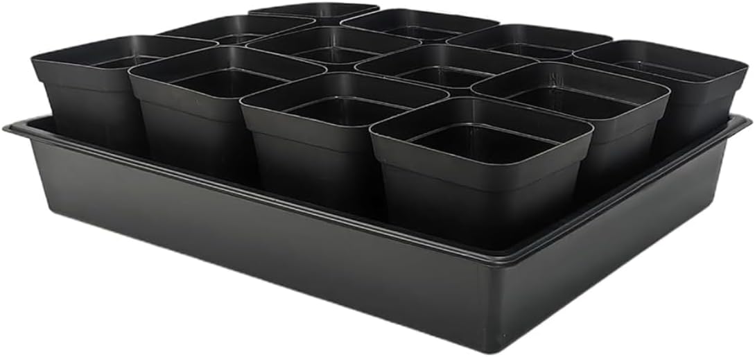 3.5 inch (9CM) Square Nursery Pots 60pcs, Sturdy Seedlings Trays 5 Pcs, Seeds Starter Germination