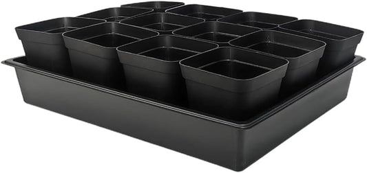 3.5 inch (9CM) Square Nursery Pots 60pcs, Sturdy Seedlings Trays 5 Pcs, Seeds Starter Germination