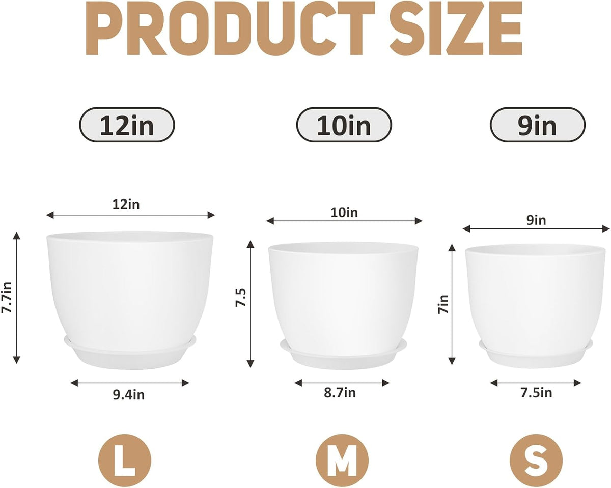 Plant Pots 12/10/9 inch Set of 3, Flower Pots with Multi Mesh Drainage Holes, Large Planters for