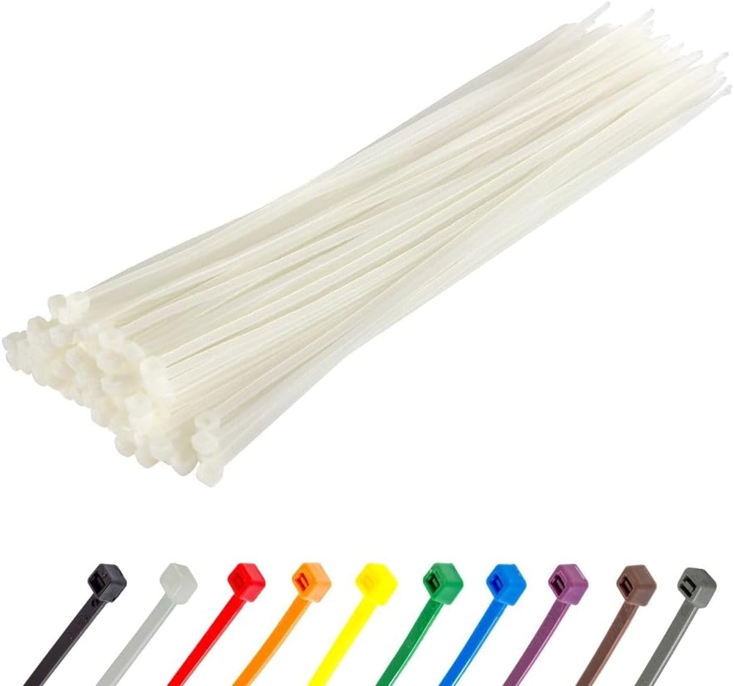 GTSE 12 Inch White/Clear Zip Ties, 100 Pack, 40lb Strength, UV Resistant Long Nylon Cable Ties