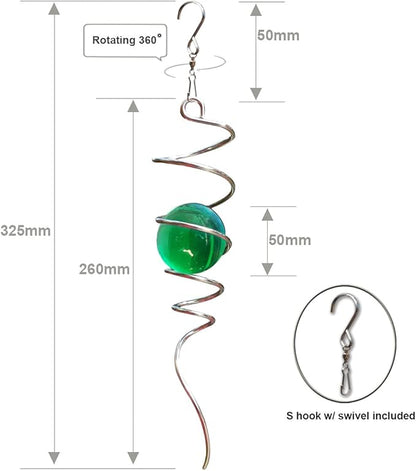 FONMY Gazing Ball Spiral Tail Wind Spinner Stabilizer with Swivel Hook 11inch Stainless Steel Tail