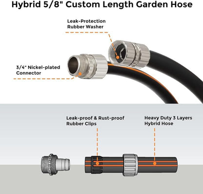 Giraffe Tools Garden Hose 50ft x 5/8", Custom Length, Heavy Duty, No Kink, Flexible, Rubber Garden