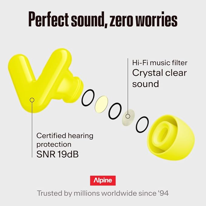 Alpine Tune Earplugs, Concert Ear Plugs for Noise Reduction, High Fidelity Music Quality, 19dB