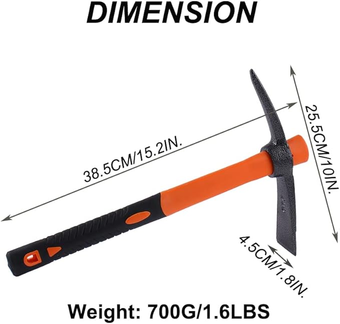 Mattock Hoe Pick Axe with Heavy Duty Forged Adze and Ergonomic Non-Slip Handle 15-inch for