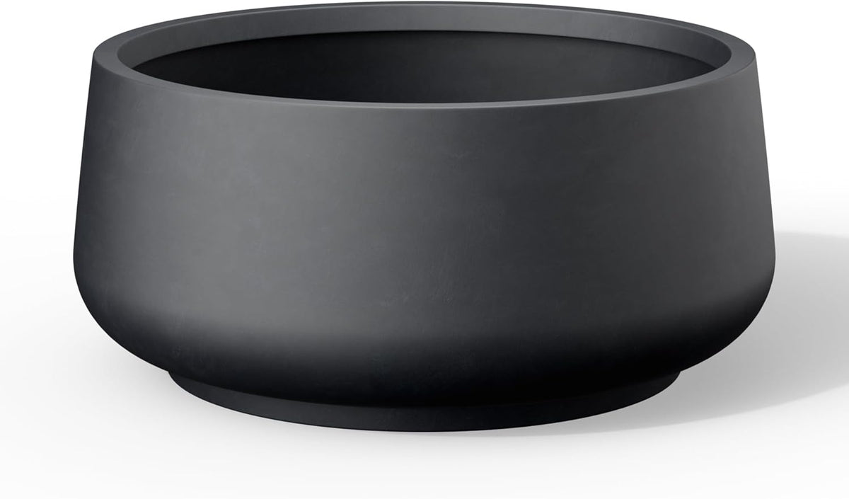 Kante 16.1" Dia Round Curvy Concrete Planter, Large Plant Pots with Drainage Hole and Rubber Plug