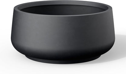 Kante 16.1" Dia Round Curvy Concrete Planter, Large Plant Pots with Drainage Hole and Rubber Plug