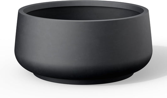Kante 16.1" Dia Round Curvy Concrete Planter, Large Plant Pots with Drainage Hole and Rubber Plug
