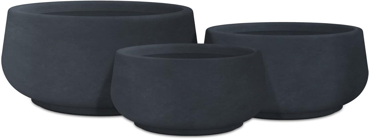 Kante 21.6",16.9",and 12.5" Dia Round Charcoal Elegant Planters (Set of 3), Outdoor Indoor Garden