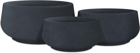 Kante 21.6",16.9",and 12.5" Dia Round Charcoal Elegant Planters (Set of 3), Outdoor Indoor Garden