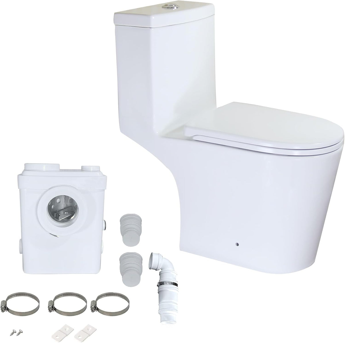 WinZo 450W Macerator Pump Toilet For Basement,Elongated 17-inch Tall Comfort Seat,Powerful