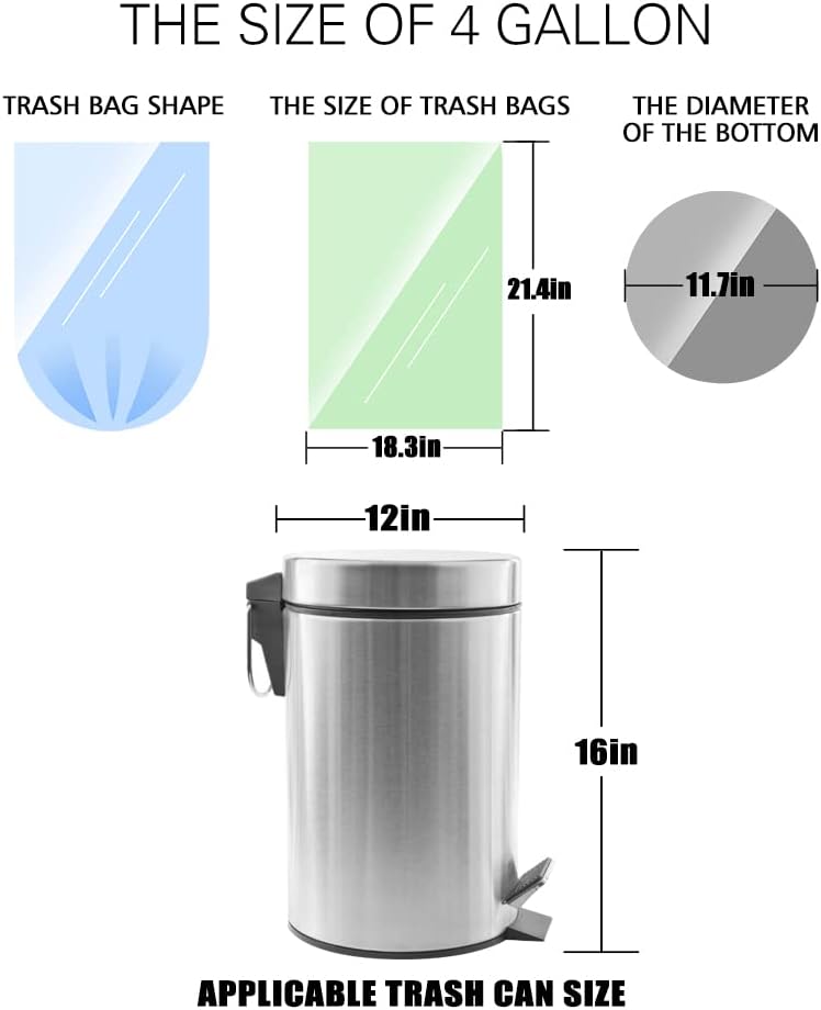 4 Gallon 330pcs Strong Trash Bags Colorful Clear Garbage Bags, Bathroom Trash Can Bin Liners, Small