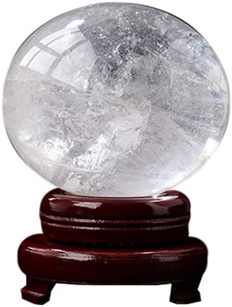 StoneStory Clear Quartz Crystal Sphere Ball with Wood Stand Large Healing Crystals Sphere Sculpture