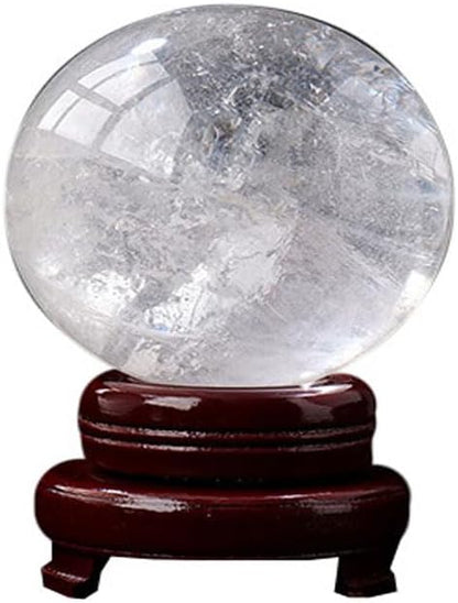 StoneStory Clear Quartz Crystal Sphere Ball with Wood Stand Large Healing Crystals Sphere Sculpture