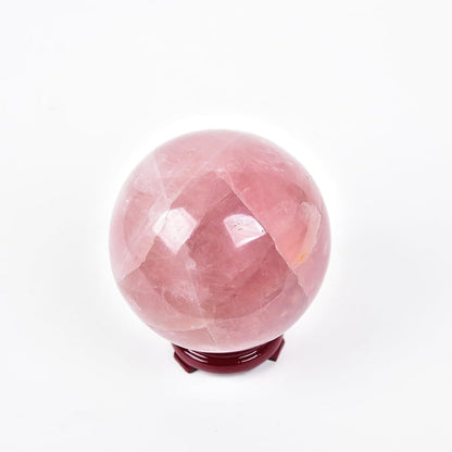 JIC Gem Natural Pink Rose Quartz Ball Sphere with Base,Class 1,3.5-3.9 Inch