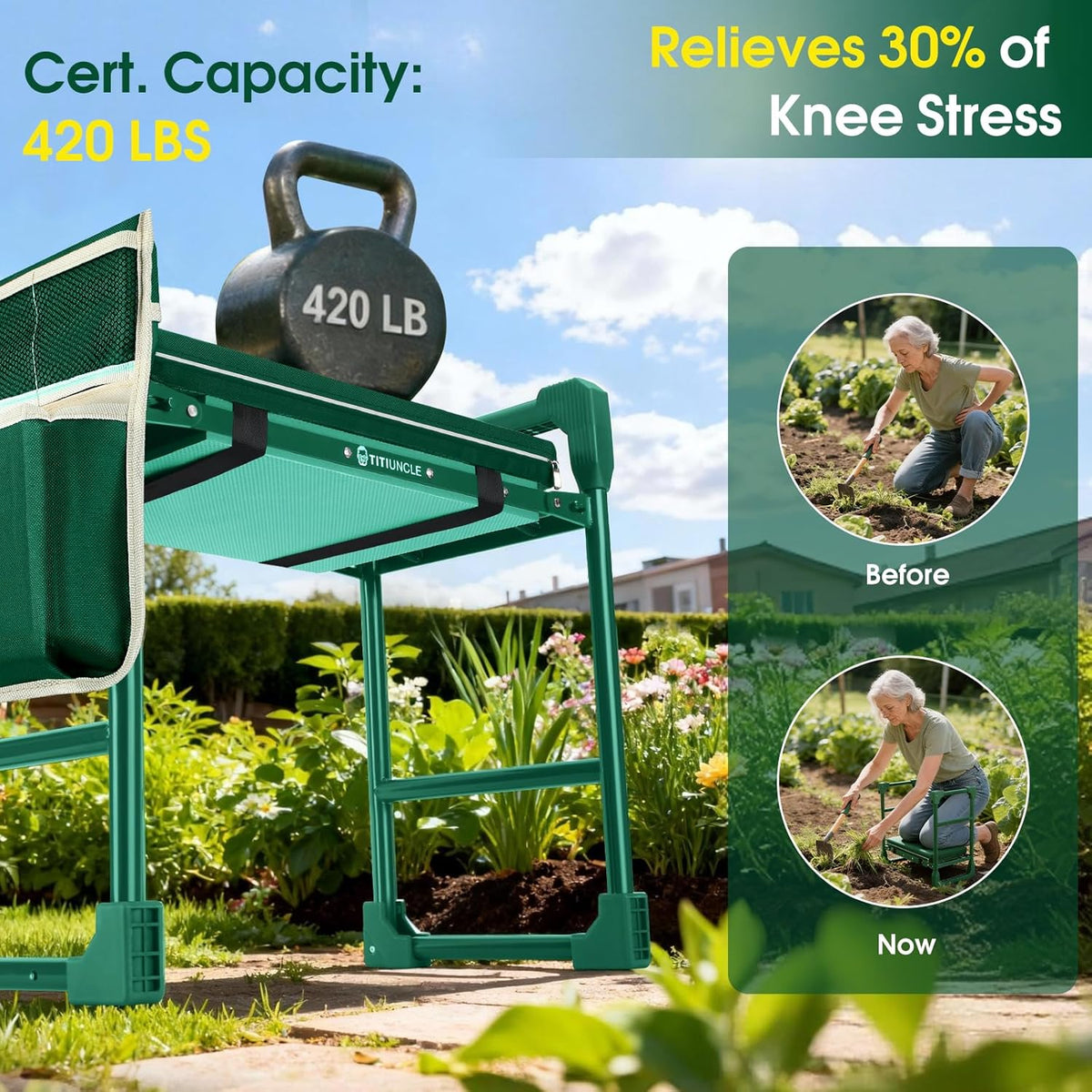 GardenGlow Heavy Duty Garden Kneeler and Seat for Seniors, Foldable Gardening Stool Bench with