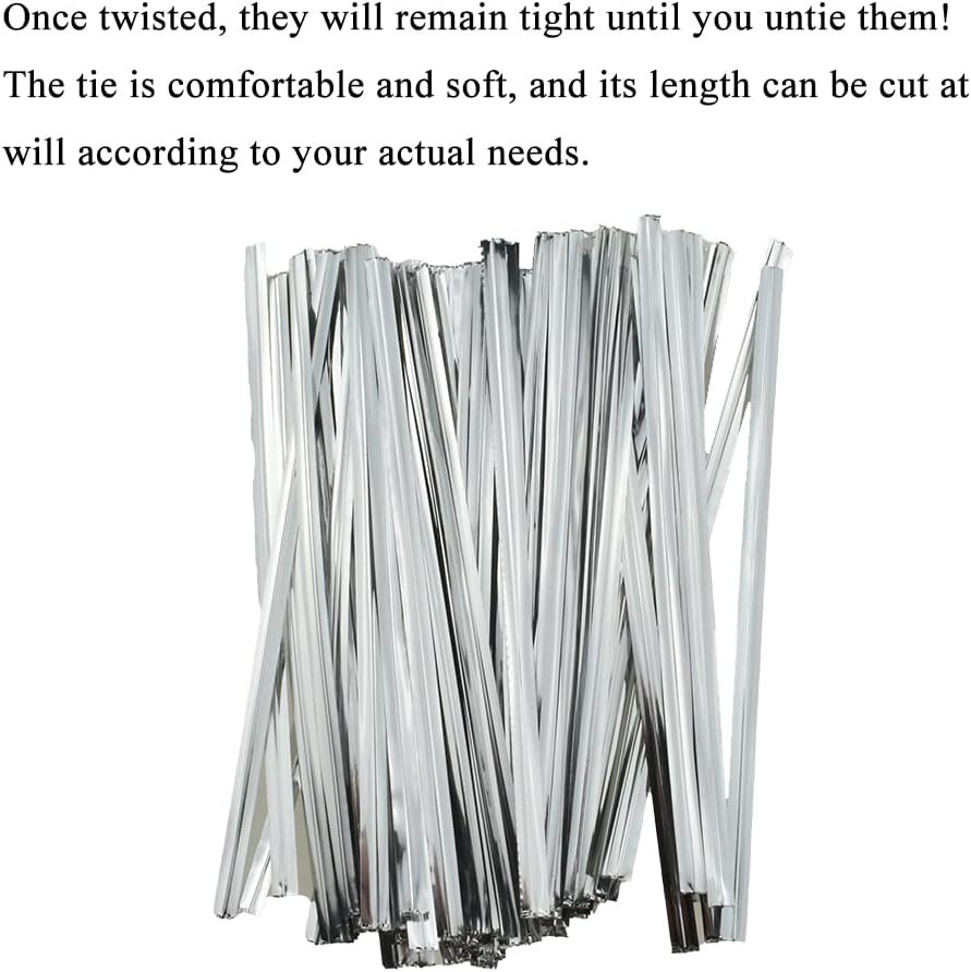 HAHIYO 300Pcs 4 Inches Silver Metal Twist Ties for Bread, Candy, Coffee, Plant Garden, Cellophane