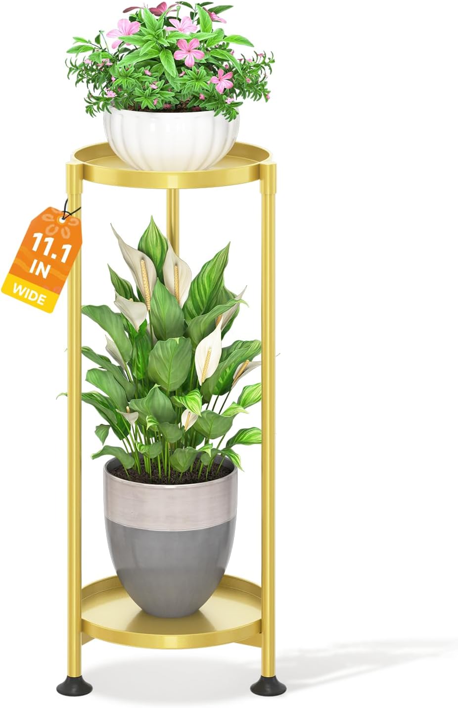 LASZOLA 2 Tier Gold Plant Stand Indoor for Large Tall Heavy Duty Flower Planter, Metal Vertical