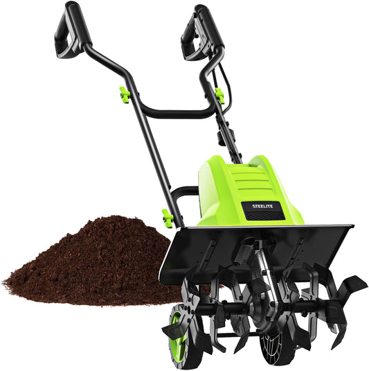 STEELITE 16-Inch Corded Electric Tiller, 13.5 Amp Powerful Garden Cultivator for Soil Preparation