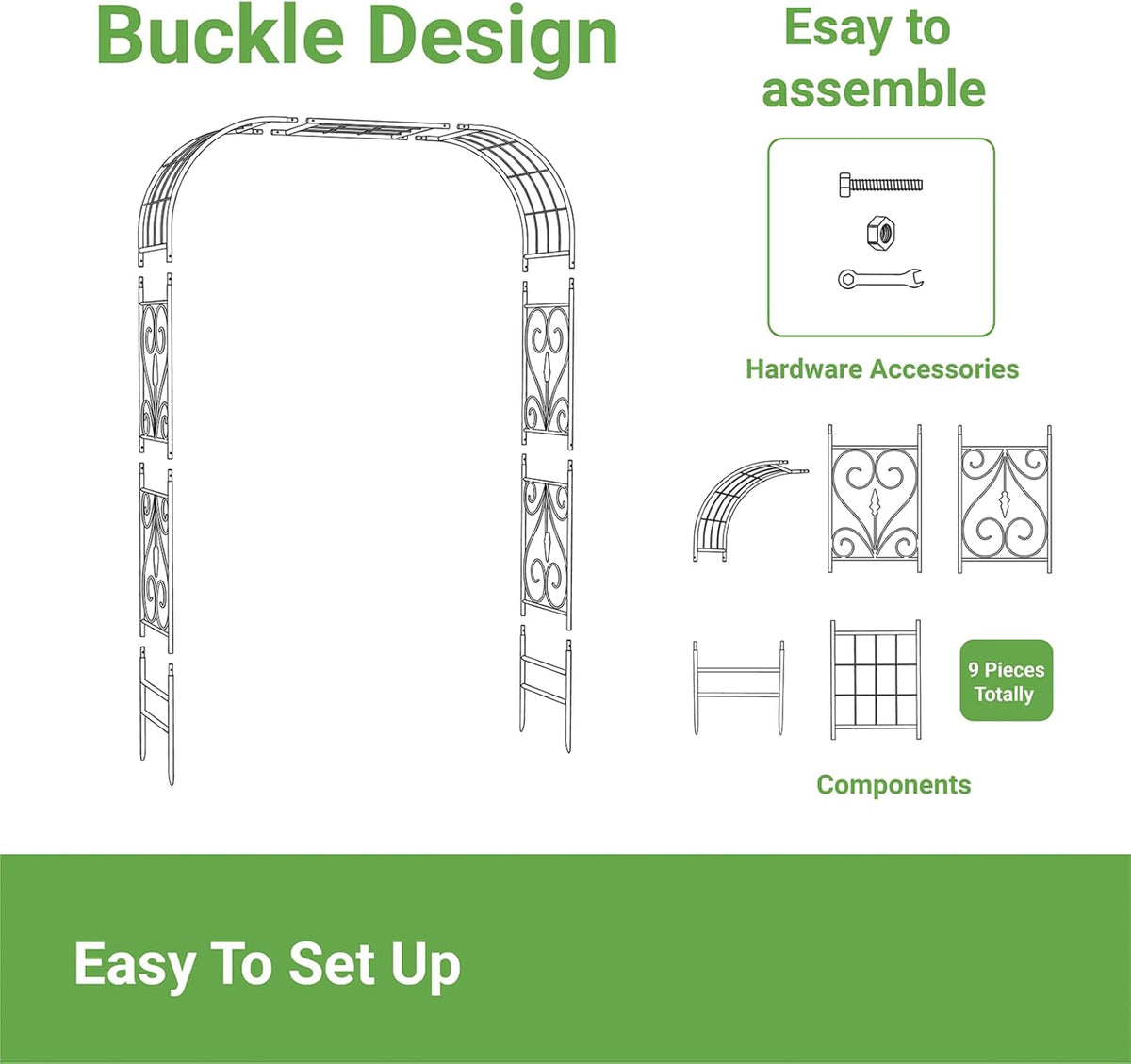 Metal Garden Arbor, 104.3” Tall Wrought Iron Archway for Climbing Plants & Flowers, British-Style
