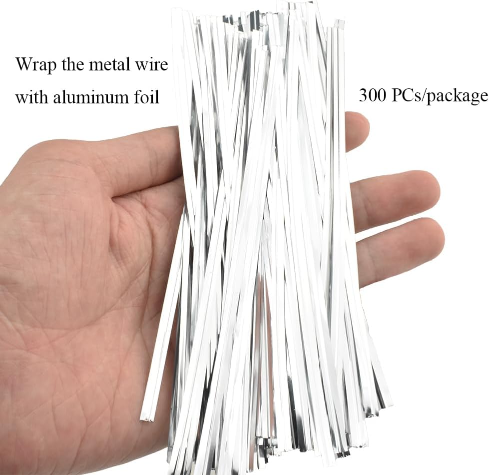 HAHIYO 300Pcs 6inches Silver Metal Twist Ties Bread Candy Coffee Bag Ties Plant Garden Twist Ties