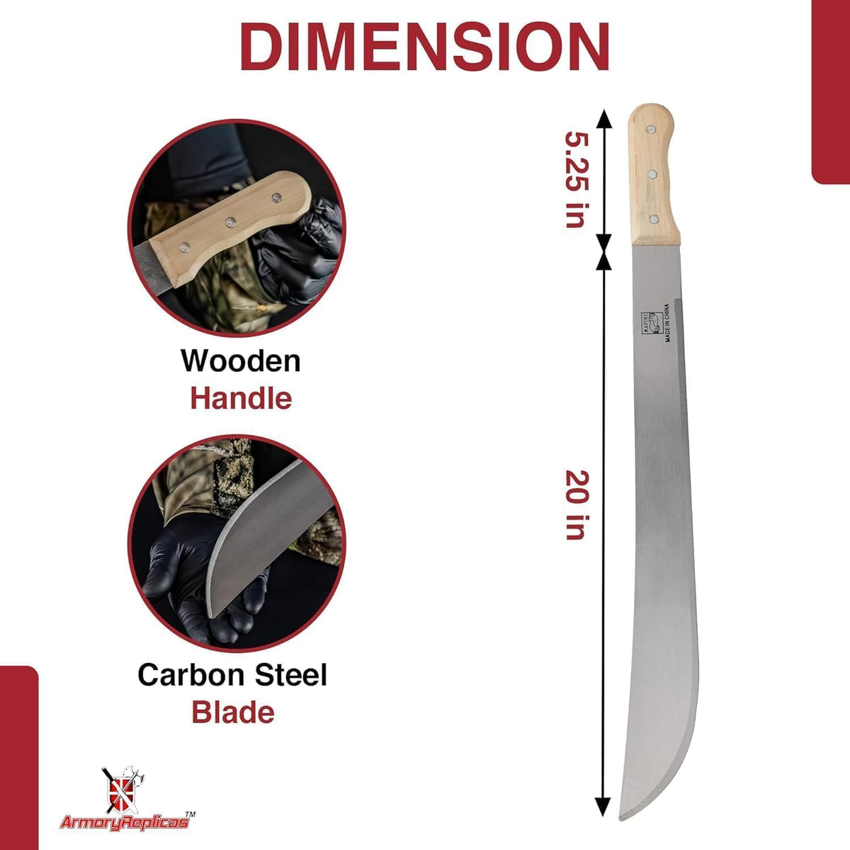 Armory Replicas Full Tang Machete Knife - Multipurpose Outdoor Camping Tool