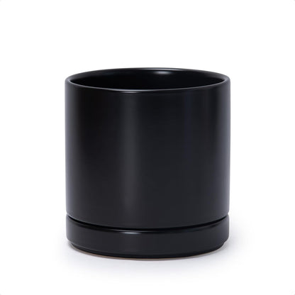 D'vine Dev 6.5 Inch Ceramic Planter Pot with Drainage Hole and Saucer, Indoor Cylinder Round Flower