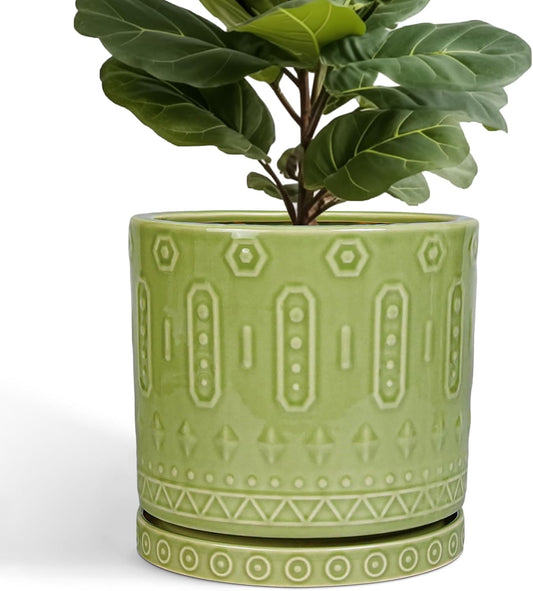 Ceramic Planter - 12 Inch Pots for Plants Indoor Outdoor, Round Large Flower Pots with Drainage