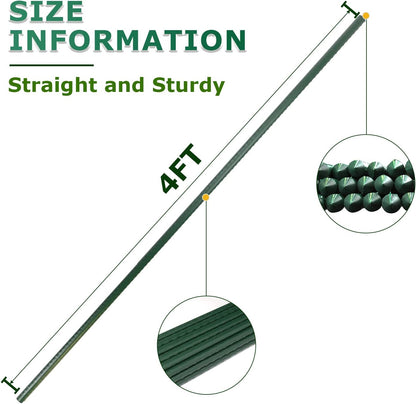 25pcs Steel Plant Stakes 4 Feet,Sturdy Plant Sticks, Plastic Coated Metal Garden Stakes Supports