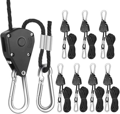 4 Pairs 1/8 Inch Adjustable Heavy Duty Ratchet Hanger Grow Light Fixtures Rope Clip Hangers Hanging