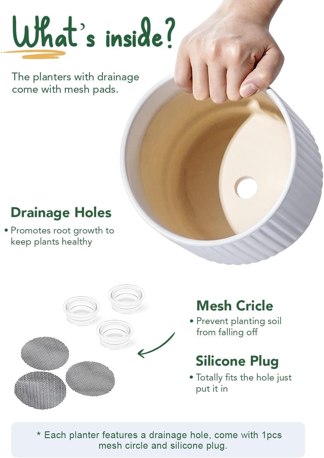 LE TAUCI Ceramic Pots for Plants, 8+6.7+5.5 Inch Plant Pots Indoor, Flower Pot with Drainage Holes