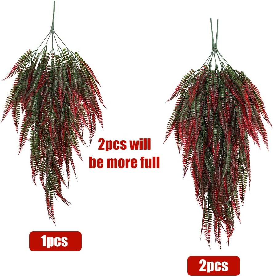 RECUTMS 4Pcs Artificial Boston Fern UV Resistant Fake Hanging Plants Greenery Plastic Ivy Leaves