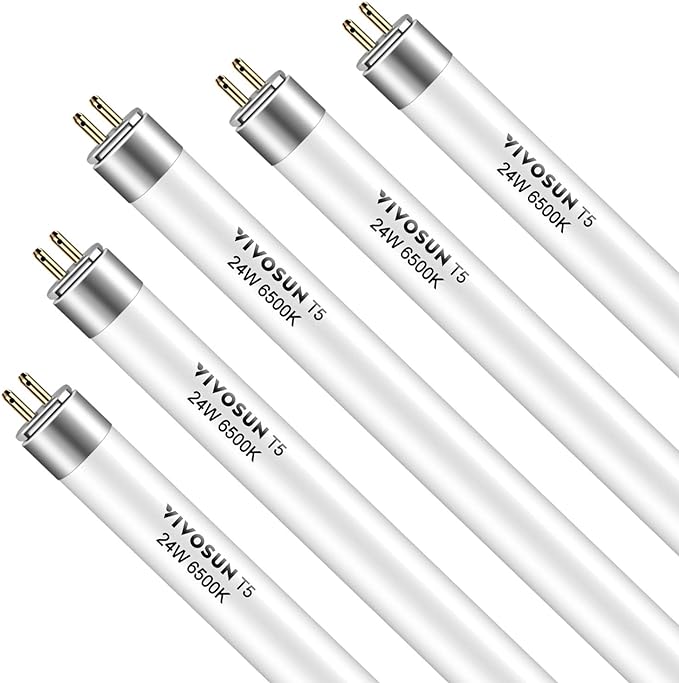 VIVOSUN T5 Grow Light Bulbs 2 Ft 22 Inches, 24W 6500K HO Fluorescent Tubes Light Bulbs, Cool White