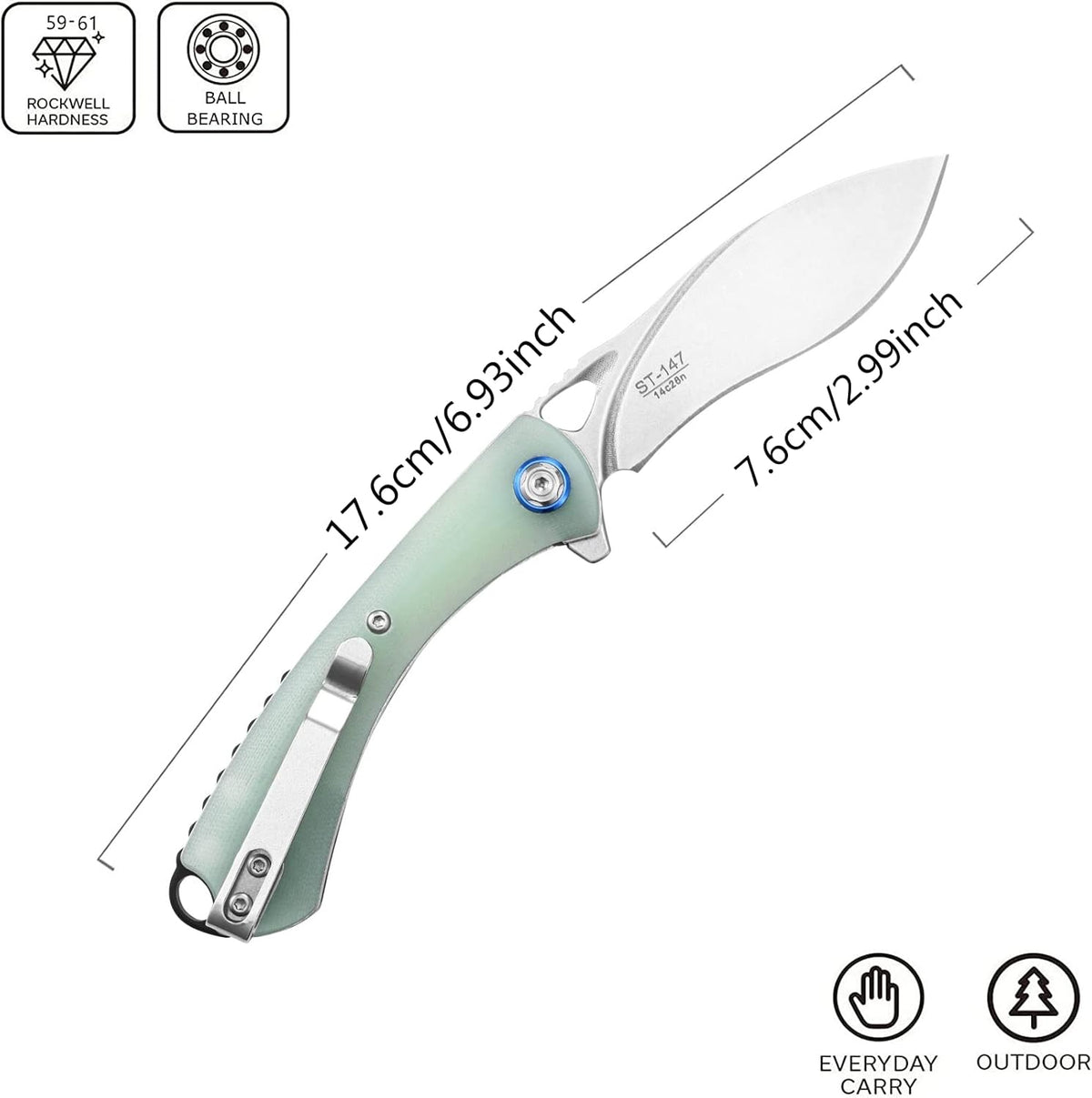 Sitivien ST147 Folding Pocket Knife,14C28N Steel Blade with G10 Handle Utility Knife EDC Tool Knife
