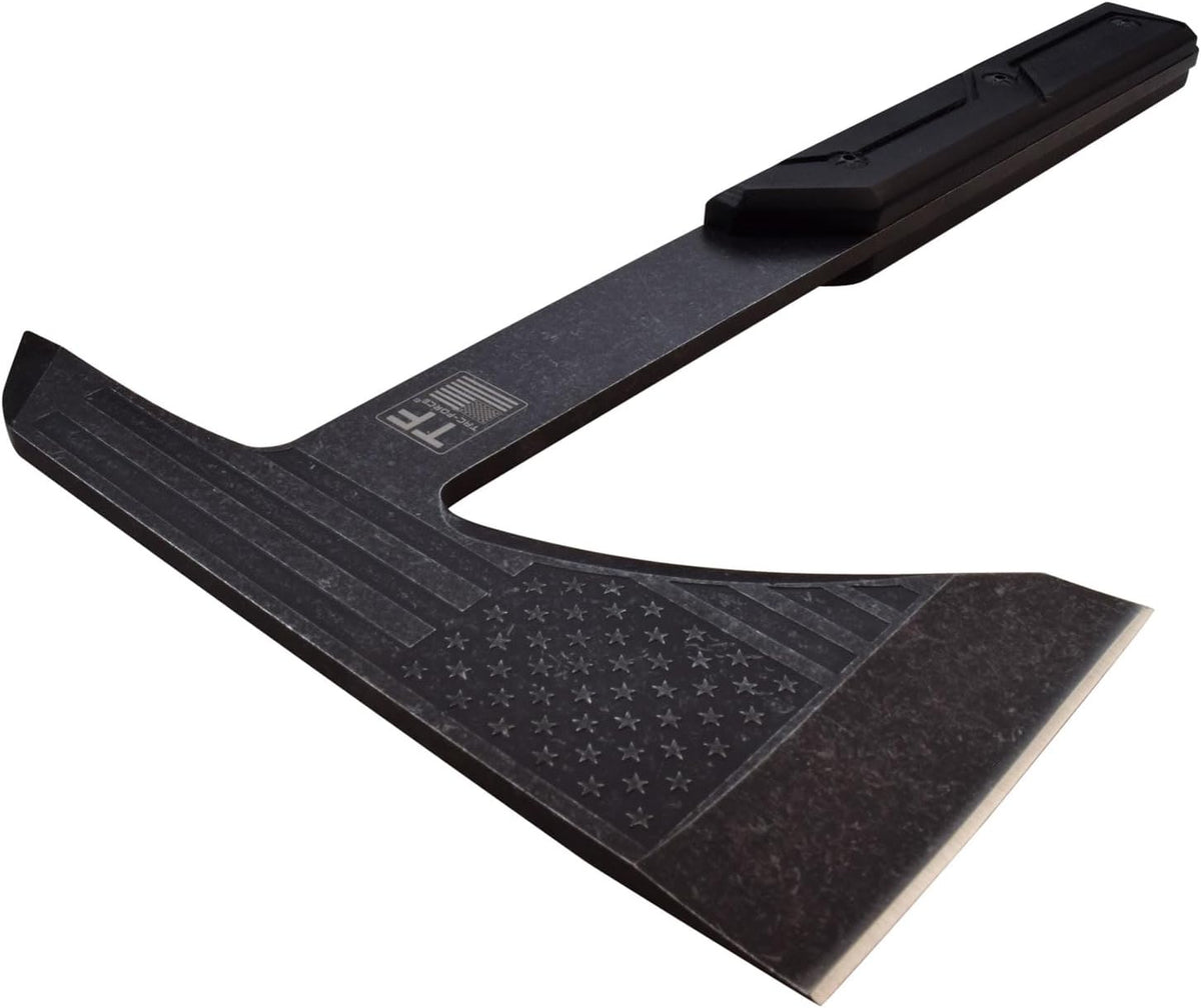 TAC-FORCE Tomahawk – Axe - Stonewash Finish Stainless Steel Blade w/Etched U.S.A. Flag, Black Wood