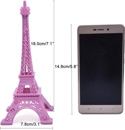 ESHATO Pink Metal Eiffel Tower Statue, 7inch Decorative Figurine Replica Stand Holder for Cake