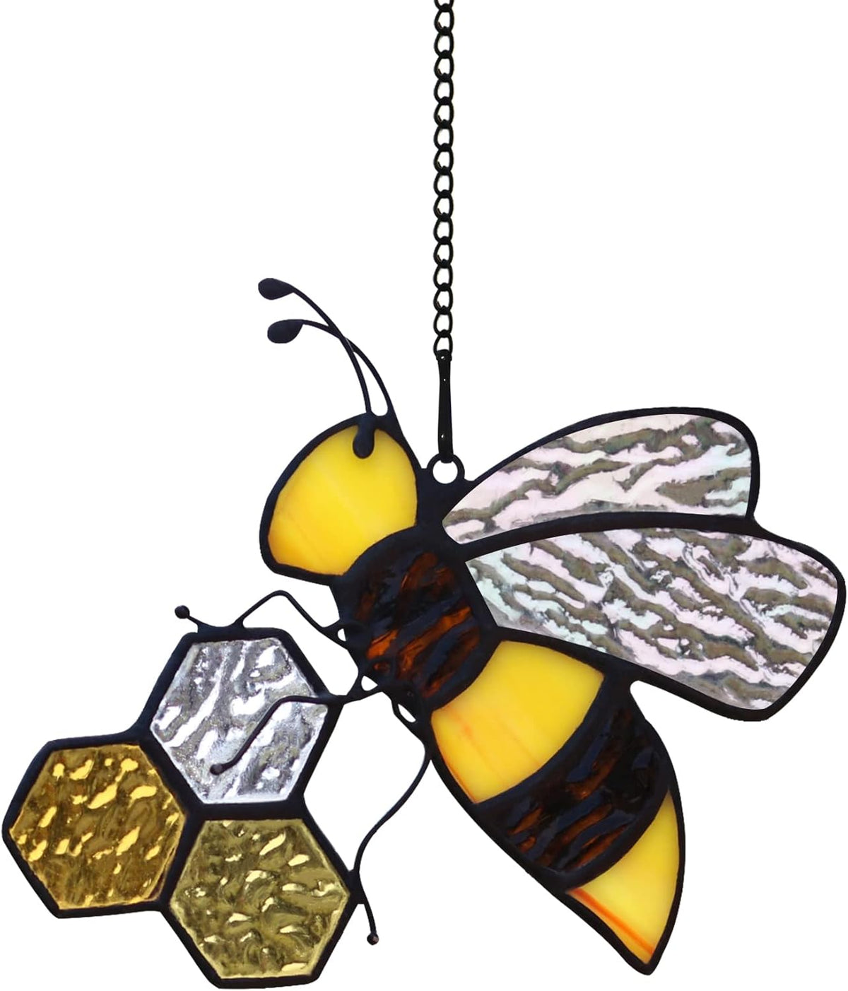 Bee On Honeycomb Stained Glass Window Hangings, Bee Suncatcher Garden Bee Decor Bee Gift for Mom