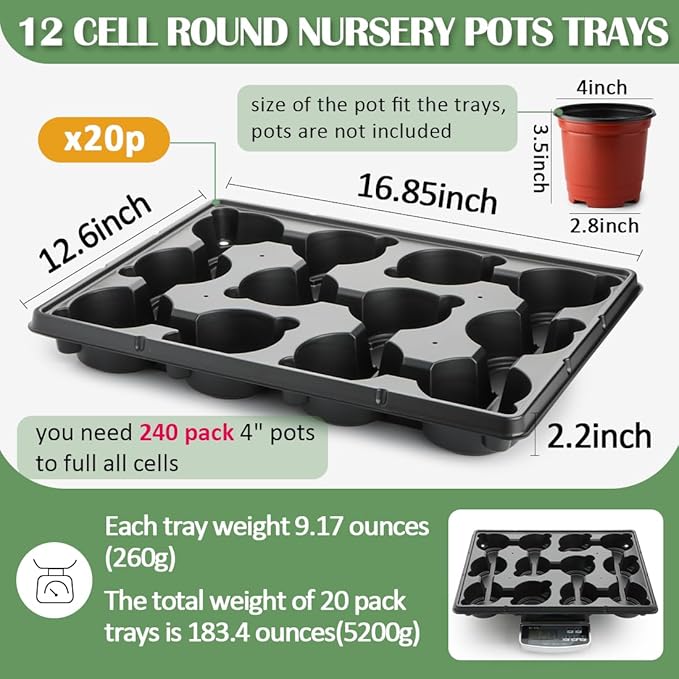 12 Cell Round Nursery Pot Trays Thickened Durable Seedling Pots Shuttle Carrying Trays for Holding