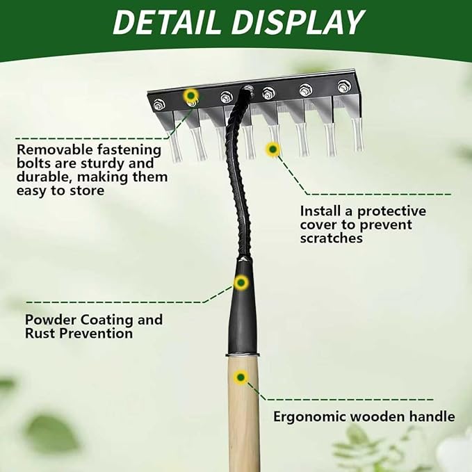 Upgraded Cultivator rake, Spray-Coated Rust-Proof Manganese Steel Weed rake, and 8-Tines Garden