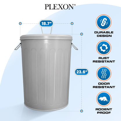 Plexon Large Metal Trash Can with Lid 20 Gallon, Decorative Outdoor Trash Can Heavy Duty Galvanized